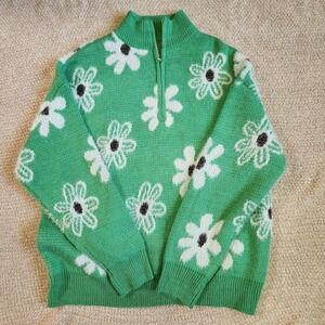 Women's‎ Boutique  Floral Print Green Zip Up - 0XL